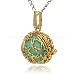 Pendentifs à cage ronde creuse en laiton doré&nbsp;KK-J231-08G