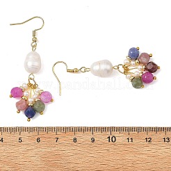 Pendientes colgantes de turmalina multicolor natural y perlas cultivadas de agua dulce naturales para mujer.&nbsp;EJEW-JE07404