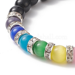 Natürliches Stretch-Armband aus schwarzem Onyx und Katzenaugenperlen&nbsp;BJEW-TA00222