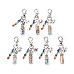 Bouteille de souhait en verre avec des éclats de pierres précieuses naturelles et synthétiques chakra à l'intérieur de décorations suspendues&nbsp;HJEW-JM03044