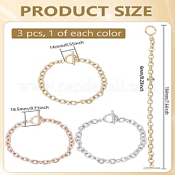 3 Stück 3 Farben Unisex 304 Edelstahl Kabelkettenarmbänder&nbsp;BJEW-LP0001-38