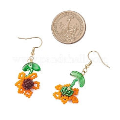 Orecchini pendenti con perline di semi di girasole in vetro e acciaio inossidabile 304&nbsp;EJEW-MZ00532-01