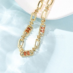 Ovale und büroklammerartige Gliederarmbänder aus Messing mit Mikropavé-Fassung aus Zirkonia für Damen&nbsp;BJEW-D458-01G-07