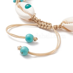 Natürliches Muschel-Armband mit bösem Blick und synthetischem türkisfarbenem (gefärbtem) Seestern aus geflochtenen Perlen&nbsp;BJEW-TA00195