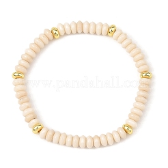 Braccialetti elasticizzati con perline a rondella in legno pietrificato naturale da 6 mm e perline in ottone.&nbsp;BJEW-JB14422