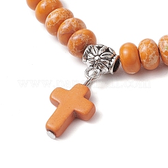 Bracelets extensibles en perles de jaspe impérial synthétique et croix turquoise pour femmes et hommes&nbsp;BJEW-JB11382