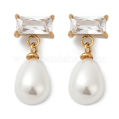 Boucles d'oreilles pendantes en forme de larme avec rectangle en acier inoxydable 304 et zircone cubique transparent&nbsp;EJEW-F366-01G-01