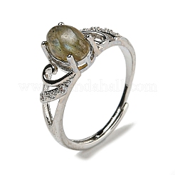 Anneaux réglables en labradorite naturelle ovale&nbsp;RJEW-Q818-01P-08B