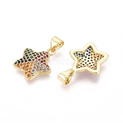 Pendentifs avec zircon cubiques à micro-pavés en laiton&nbsp;KK-T071-136G-01
