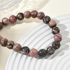 Braccialetti elasticizzati con perline rotonde di rodonite naturale&nbsp;GG-CBA12F1-02A-01