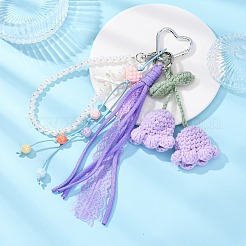 Decorazioni pendenti con perline rotonde in filato di cotone fatto a mano all'uncinetto&nbsp;HJEW-JM04387-03