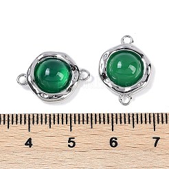 Connettori a maglie piatte rotonde in ottone con onice verde naturale agata (tinta e riscaldata)&nbsp;KK-U043-45P-B