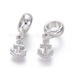 Ciondoli pendenti europei in ottone con micro pavé di zirconi chiari&nbsp;ZIRC-G153-04P