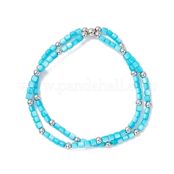 3 Stück 3 Farben natürliche Süßwasser-Muschelperlen doppellagige Stretch-Armbänder für Frauen&nbsp;BJEW-JB12124