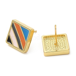 Pendientes cuadrados de latón chapado en rack con esmalte&nbsp;EJEW-D061-31G