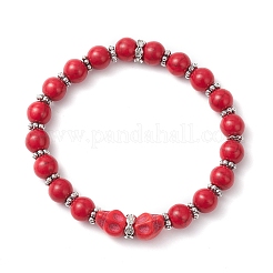 4 bracelet extensible en laiton et perles rondes teintées en turquoise synthétique&nbsp;BJEW-JB12254