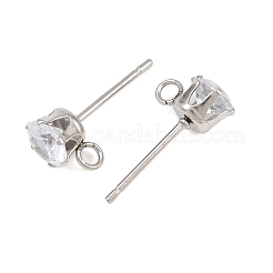 Componenti per orecchini a bottone in acciaio inossidabile 304 con micro pavé di zirconi cubici&nbsp;STAS-H240-56P-01