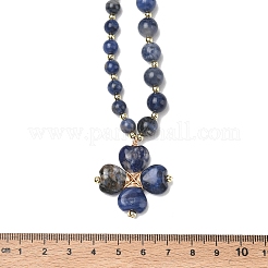 Colliers ronds à perles avec pendentif trèfle en sodalite naturelle et fermoirs en forme de cœur pour la Saint-Patrick&nbsp;NJEW-G202-02G-05