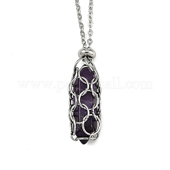3 stücke 3 arten natürliche rose quarz & grün aventurin & amethyst macrame beutel facettierte kugel anhänger halsketten&nbsp;NJEW-JN05090