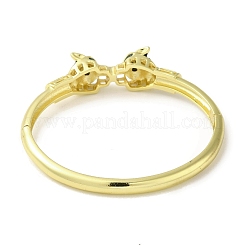 Bracelet à charnière léopard en laiton pavé de zircons cubiques verts pour femmes&nbsp;BJEW-K246-05G
