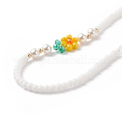 Collana fatta a mano con perline di perle di fiori e conchiglie in vetro millefiori per donna&nbsp;NJEW-TA00039