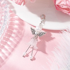 8 pz 8 colori acrilico satinato e perle di vetro ciondolo decorazione a forma di angelo con fiore&nbsp;HJEW-JM03479