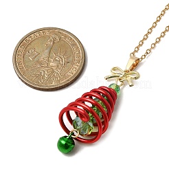 Colliers avec pendentif en forme de sapin de Noël en aluminium et verre vert&nbsp;NJEW-JN05425
