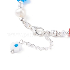 Bracciale fatto a mano con perline in vetro millefiori e perle naturali&nbsp;BJEW-TA00053