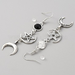 Orecchini pendenti stella in resina nera con luna&nbsp;EJEW-WH0009-43