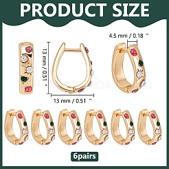 6 paio di orecchini a cerchio ovali in lega di zinco con strass&nbsp;EJEW-WR0001-010G