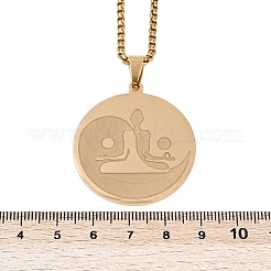 Colliers pendentifs ronds et plats en acier inoxydable 201 pour méditation bouddhiste et yoga&nbsp;LS-NJEW-K283-33G