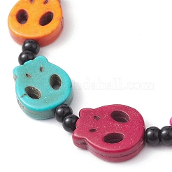 Braccialetti elasticizzati con perline di teschio di Halloween turchese sintetico tinto&nbsp;BJEW-TA00477