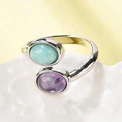 Fingerringe aus natürlichem Amethyst und Amazonit&nbsp;X-RJEW-A068-02P-02