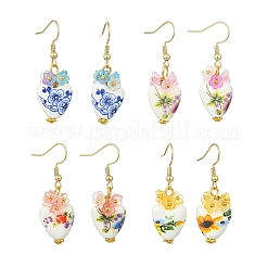 Boucles d'oreilles pendantes en perles de porcelaine et acrylique faites à la main pour femmes&nbsp;EJEW-JE07329