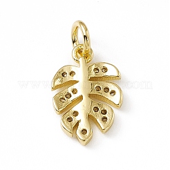 Breloques feuille de zircone cubique transparente micro pave en laiton&nbsp;ZIRC-F132-62G