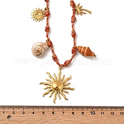 Colliers réglables en polyester avec pendentif en acier inoxydable 304 et coquillage naturel galvanisé pour femmes&nbsp;NJEW-F348-01D-G