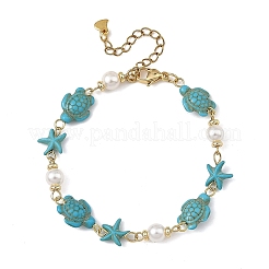 Ensembles collier et bracelet en perles de turquoise synthétique avec étoiles de mer et tortues&nbsp;SJEW-JS01385-02
