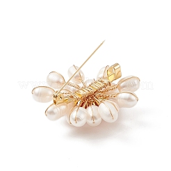 Spilla da bavero con fiore di perline intrecciate in corniola naturale e perle&nbsp;JEWB-TA00006-02