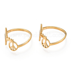 Ionenplattierung (IP) 304 Edelstahl Herzstück mit verstellbarem Peace-Zeichen-Ring&nbsp;RJEW-T027-04G