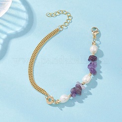 Pietra preziosa naturale di chip perle Braccialetti di collegamento&nbsp;BJEW-JB12884