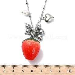 Collana da donna con ciondolo a fragola rossa in conchiglia&nbsp;NJEW-JN06118