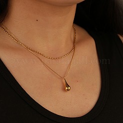 Colliers à double rangée pour femmes avec pendentif en forme de larme en acier inoxydable 304&nbsp;WG23FFF-01