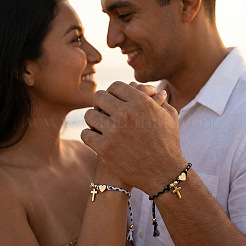 Set di 2 bracciale per coppia con cuore e croce religiosa in acciaio inossidabile 304&nbsp;PA4727-4