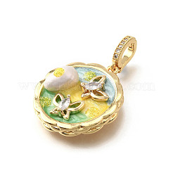 Pendentifs en laiton micro pavé de zircons cubiques et émail&nbsp;KK-R222-15G-01