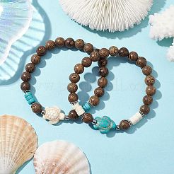 2 pièces 2 couleurs tortue de plage bracelets turquoise synthétiques&nbsp;BJEW-JB10303