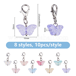 80 Stück 8 Stile Schmetterling transparent sprühlackiert Glas Charms&nbsp;HJEW-DC00039