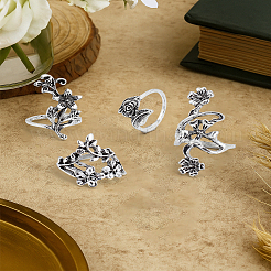1 Beutel Boho Silber Weinblatt Blumenring Set - 4-teilige Natur inspirierte Schmuckkollektion&nbsp;RJEW-LP0004-33