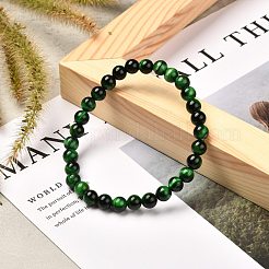 Braccialetti elasticizzati con perline rotonde in occhio di tigre naturale tinti e riscaldati&nbsp;BJEW-JB06654-01