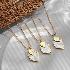 Colliers pendentifs polygonaux en acier inoxydable 304 et coquillage naturel pour femmes&nbsp;WG7B80C-01