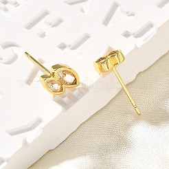 Pendientes de botón de circonita cúbica transparente con micro pavé de latón de ojo de caballo&nbsp;EJEW-R018-09G